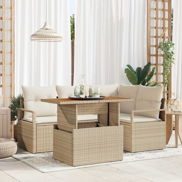 vidaXL Garten-Sofa-Set mit Speicher 5 pcs Beige Poly Rattan