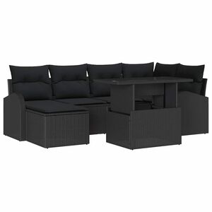 vidaXL Garten-Sofa-Set mit Speicher 7 pcs Schwarz Poly Rattan