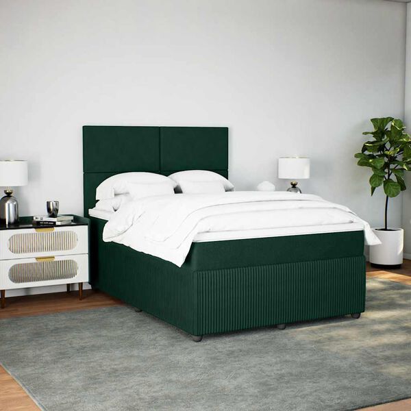 vidaXL Boxspringbett mit Matratze Dunkelgr&uuml;n 160x200 cm Samt