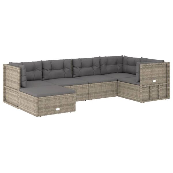 vidaXL 6-tlg. Garten-Lounge-Set mit Kissen Grau Poly Rattan