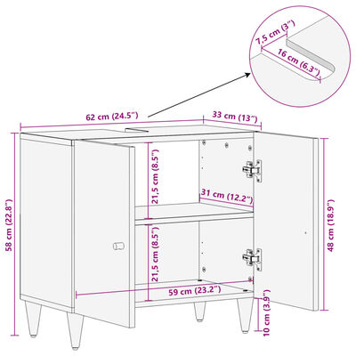 vidaXL Waschbeckenunterschrank 62x33x58 cm Massivholz Mango