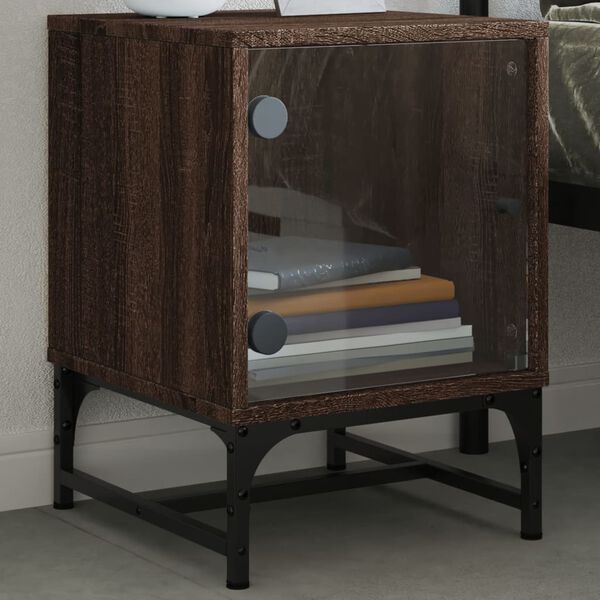 vidaXL Nachttische mit Glast&uuml;ren 2 Stk. Braun Eichen-Optik 35x37x50 cm