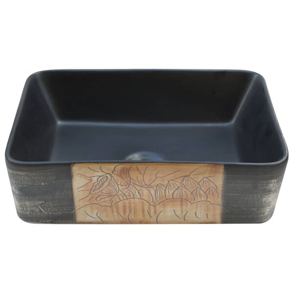 vidaXL Aufsatzwaschbecken Schwarz Braun Rechteck 46x35,5x13cm Keramik