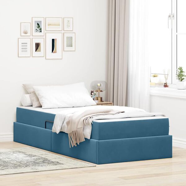 vidaXL Aufbewahrungsbett mit Matratze Dunkelblau 90 x 190 cm Samt
