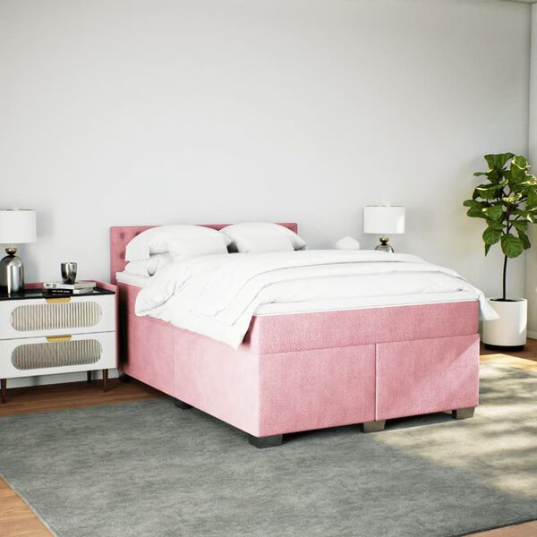vidaXL Boxspringbett mit Matratze Rosa 160x200 cm Samt