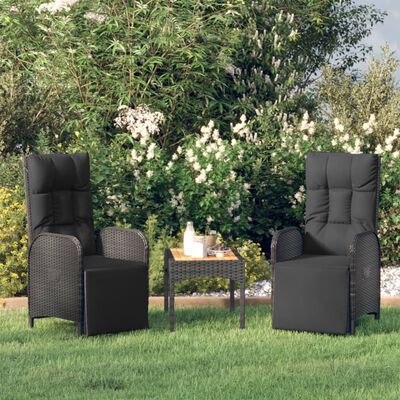 vidaXL Garten-Relaxstühle 2 Stk. mit Tisch Schwarz Poly Rattan