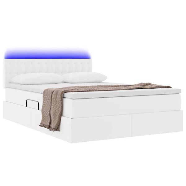 vidaXL Bett mit Stauraum und LED Reinwei&szlig; 140 x 200 cm Kunstleder