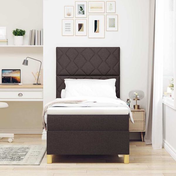 vidaXL LED Boxspringbett mit Matratze Dunkelbraun 100 x 200 cm Stoff