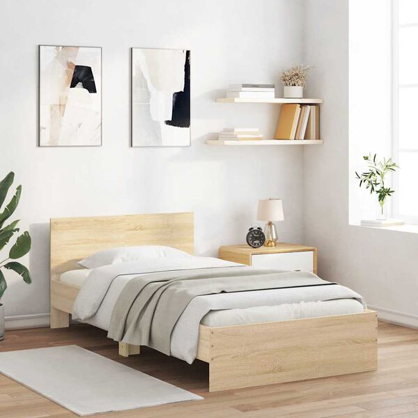 vidaXL Bettgestell ohne Matratze mit Kopfteil Sonoma-Eiche 100x200 cm