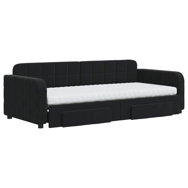 vidaXL Tagesbett Ausziehbar mit Schubladen Schwarz 90x200 cm Samt