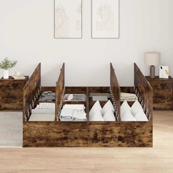 vidaXL Aufbewahrungsbettgestell Ger&auml;ucherte Eiche 135 x 190 cm