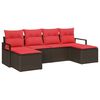 vidaXL Sofa Set mit Kissen 6 pcs Braun und Rot Poly-Rattan