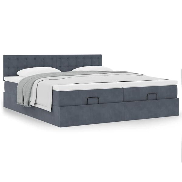 vidaXL Ottoman-Bett mit Matratzen Dunkelgrau 180x200 cm Samt