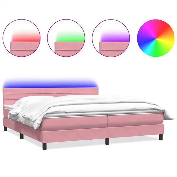 vidaXL Boxspringbett mit Matratze & LED Rosa 180x220 cm Samt