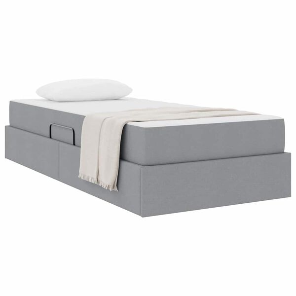 vidaXL Aufbewahrungsbett mit Matratze Hellgrau 90 x 190 cm Polyester