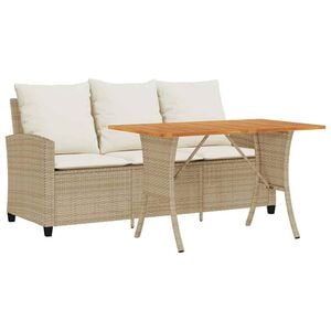 vidaXL Gartensofa 3-Sitzer mit Kissen & Tisch Beige Poly Rattan