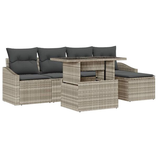 vidaXL Garten-Sofa-Set mit Kissen 6 pcs Hellgrau
