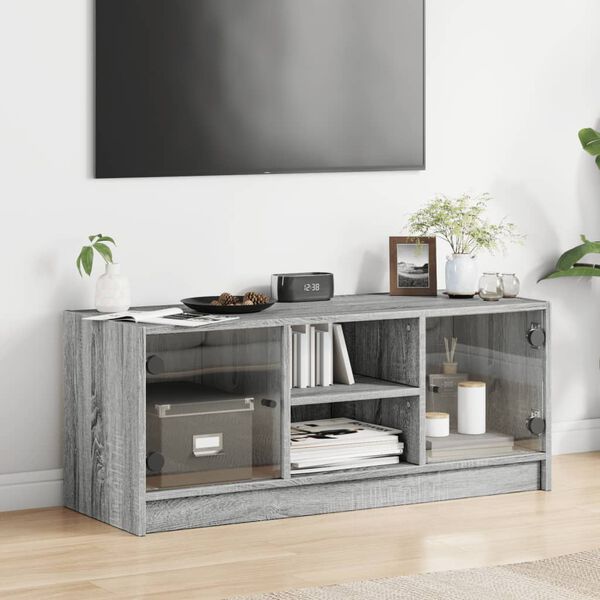 vidaXL TV-Schrank mit Glast&uuml;ren Grau Sonoma 102x37x42 cm