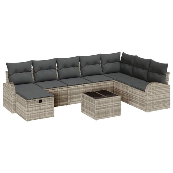 vidaXL Sofa Set mit Kissen mit Speicher Hellgrau Poly-Rattan