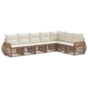 vidaXL Gartensofa-set 7 Stk. Beige und Cremewei&szlig; Poly-Rattan