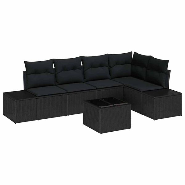 vidaXL Garten-Sofa-Set mit Kissen mit Speicher 6 pcs Schwarz