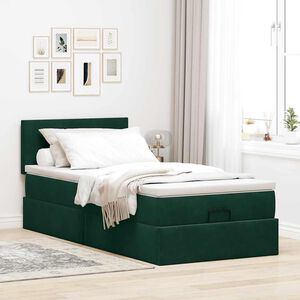 vidaXL Ottoman-Bett mit Matratze Dunkelgr&uuml;n 90x190 cm Samt