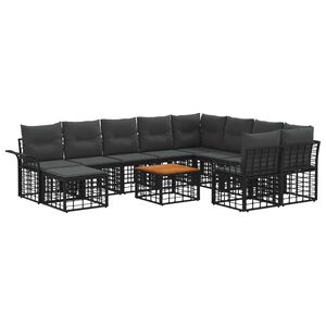 vidaXL Outdoor-Sofagarnitur 11 stk. Schwarz und Dunkelgrau Poly-Rattan