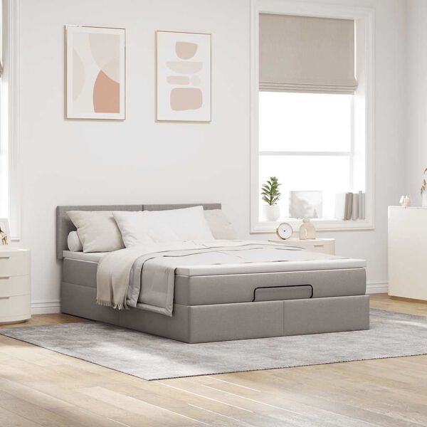 vidaXL Ottoman-Bett mit Matratze Taupe 140x200 cm Stoff