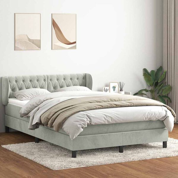 vidaXL Boxspringbett mit Matratze Hellgrau 140x220 cm Samt
