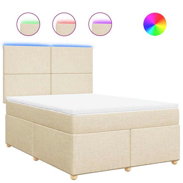 vidaXL Boxspringbett mit Matratze Creme 140x190 cm Stoff