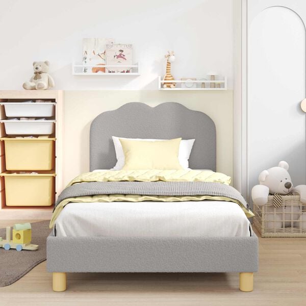 vidaXL Kinderbettgestell mit Kopfteil Hellgrau 90 x 190 cm Schafstoff