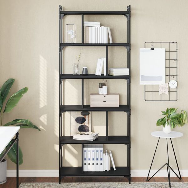 vidaXL B&uuml;cherregal 6 B&ouml;den Schwarz 76x32x192 cm Holzwerkstoff