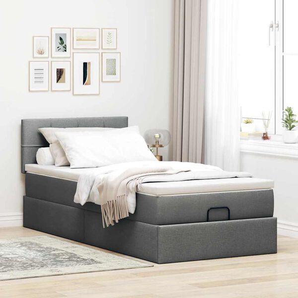 vidaXL Ottomane Bett mit Matratze & LEDs Dunkelgrau 90x200 cm Stoff