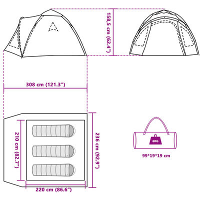 vidaXL Kuppel-Campingzelt 3 Personen Grün Quick Release