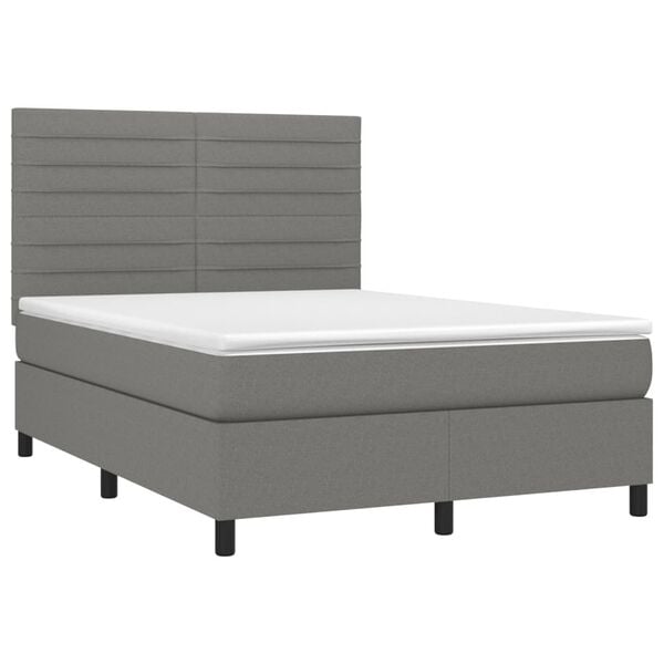 vidaXL Boxspringbett mit Matratze & LED Dunkelgrau 140x200 cm Stoff