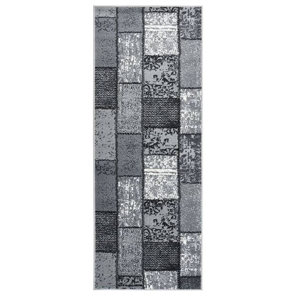 vidaXL Teppichl&auml;ufer BCF Grau mit Blockmuster 100x200 cm
