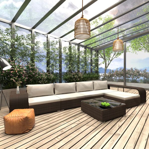 vidaXL 8-tlg. Garten-Lounge-Set mit Auflagen Poly Rattan Braun
