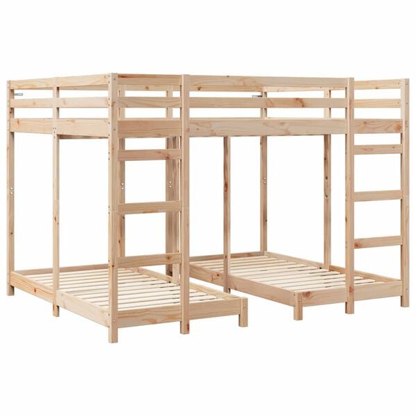 vidaXL Dreifach Etagenbettrahmen Natur 80 / 200 x 200 cm