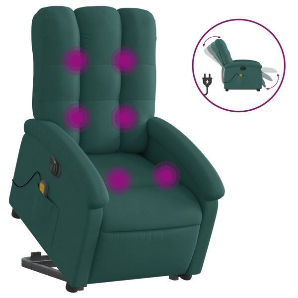 vidaXL Elektrischer Massagesessel mit Aufstehhilfe Dunkelgr&uuml;n Stoff