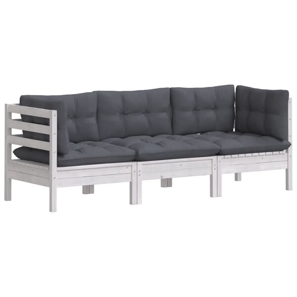 vidaXL 3-Sitzer-Gartensofa mit Anthrazit Kissen Massivholz Kiefer