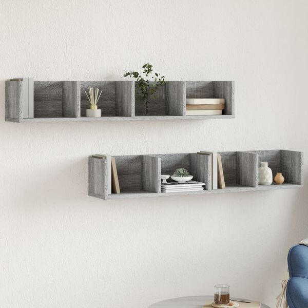 vidaXL Wandschr&auml;nke 2 Stk. Grau Sonoma 99x18x16,5 cm Holzwerkstoff