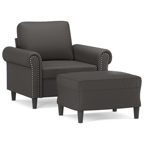 vidaXL Sessel mit Hocker Grau 60 cm Kunstleder