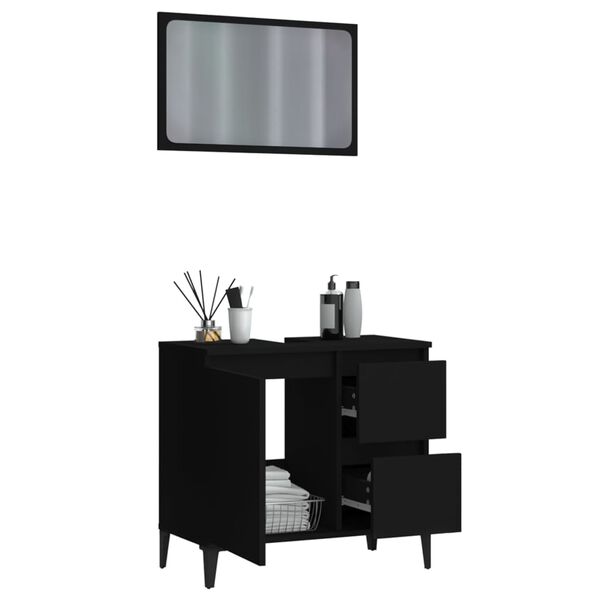 vidaXL 2-tlg. Badm&ouml;bel-Set Schwarz Holzwerkstoff