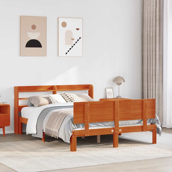 vidaXL Bettrahmen mit Kopfteil 2 pcs Wachsbraun Massivholz Kiefer