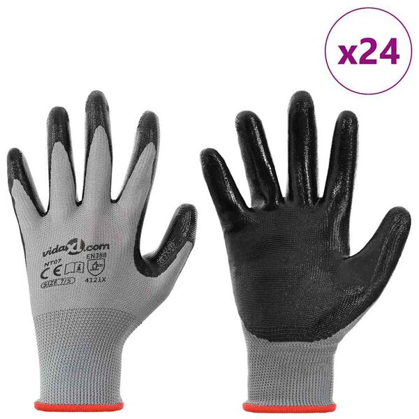 vidaXL Arbeitshandschuhe 24 pcs Grau und Schwarz 7 / S Polyester