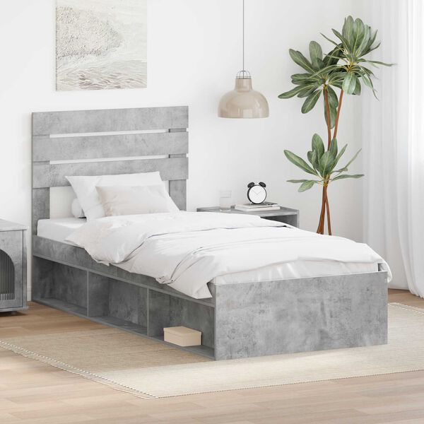 vidaXL Bettrahmen Beton Grau 90 x 190 cm Massives Kiefernholz