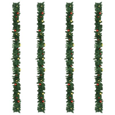 vidaXL Weihnachtsgirlanden 4 Stk. mit Kugeln Grün 270 cm PVC