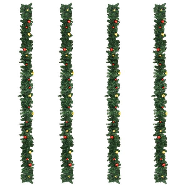 vidaXL Weihnachtsgirlanden 4 Stk. mit Kugeln Gr&uuml;n 270 cm PVC