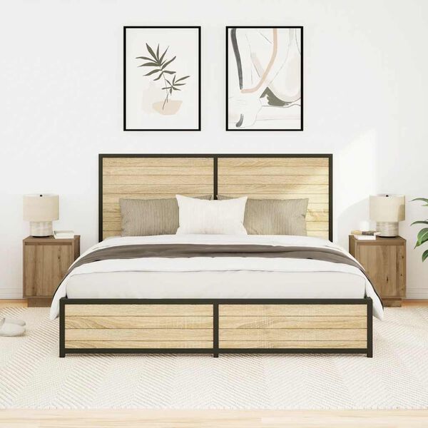 vidaXL Nachttische mit LED-Leuchten 2 Stk. Artisan-Eiche 38x34x50 cm