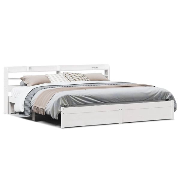 vidaXL Bettgestell mit Kopfteil ohne Matratze Wei&szlig; 180x200 cm